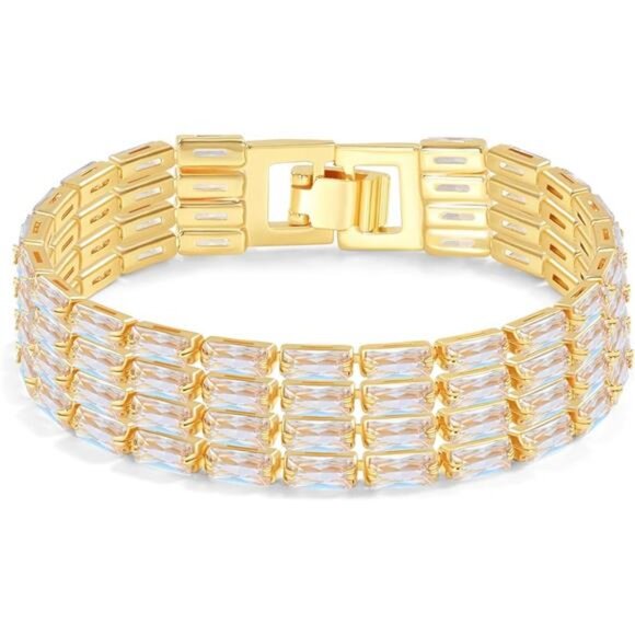 Gold Plated CZ Tennis Bracelet for Women Sparkly Adjustable Dainty Jewelry Gift - Picture 7 of 7